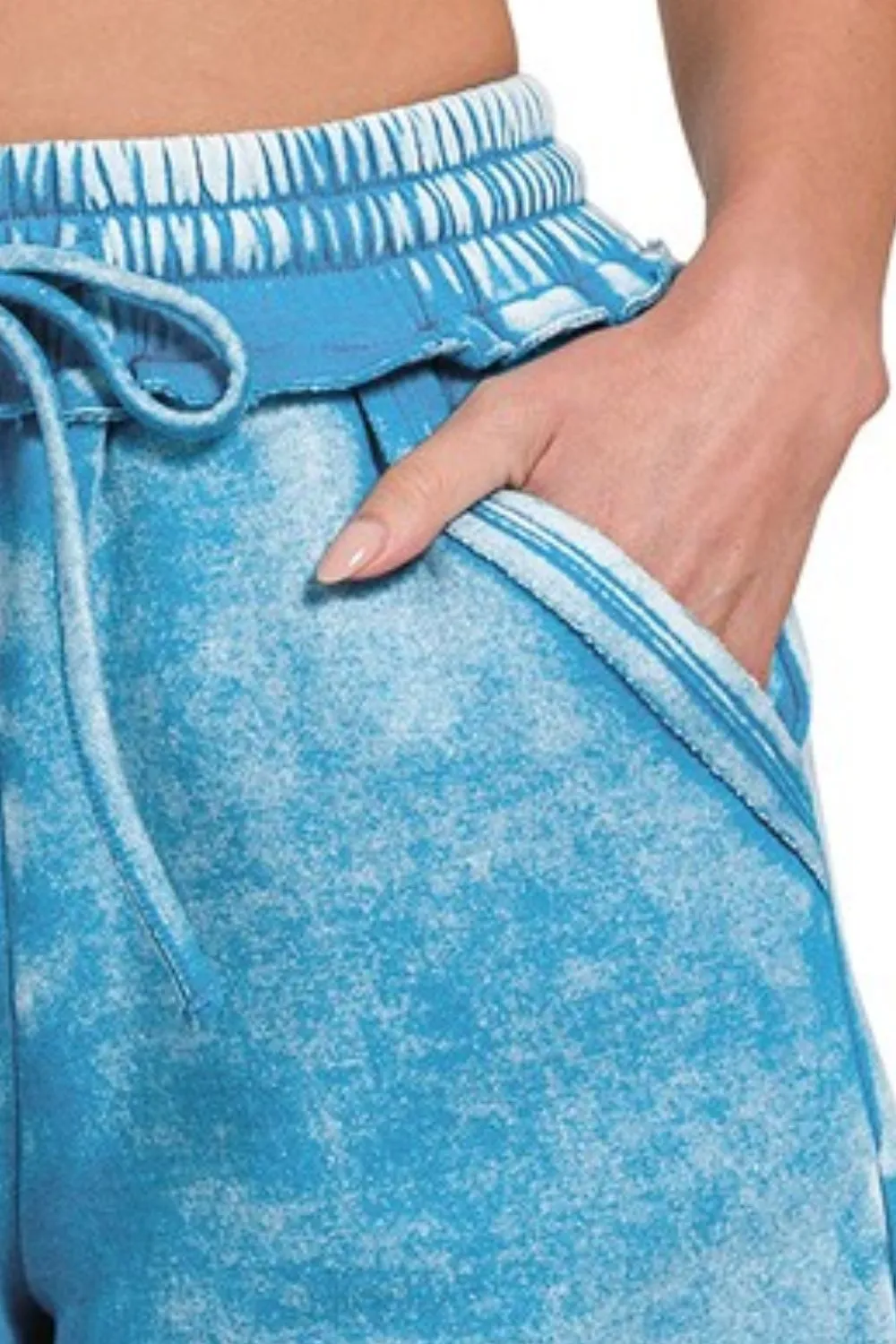 Zenana Acid Wash Fleece Drawstring Shorts With Pockets