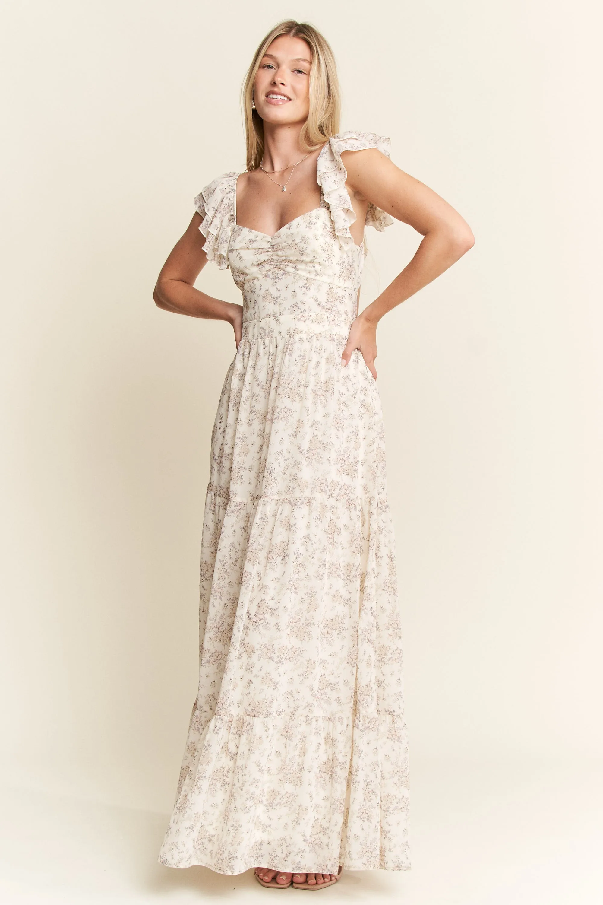 Jade By Jane Full Size Ruffle Sleeve Tiered Maxi Dress Plus Size