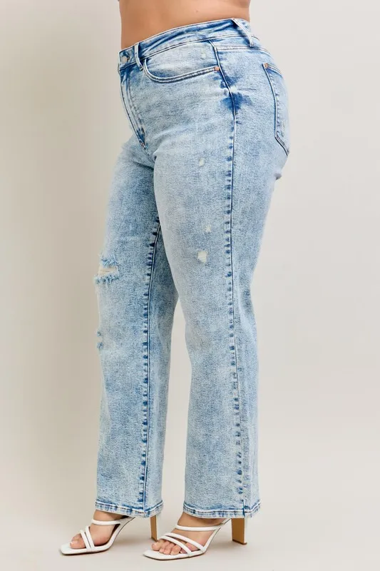 Judy Blue Full Size Hw Mineral Wash Destroy 90's Straight Jeans Plus Size