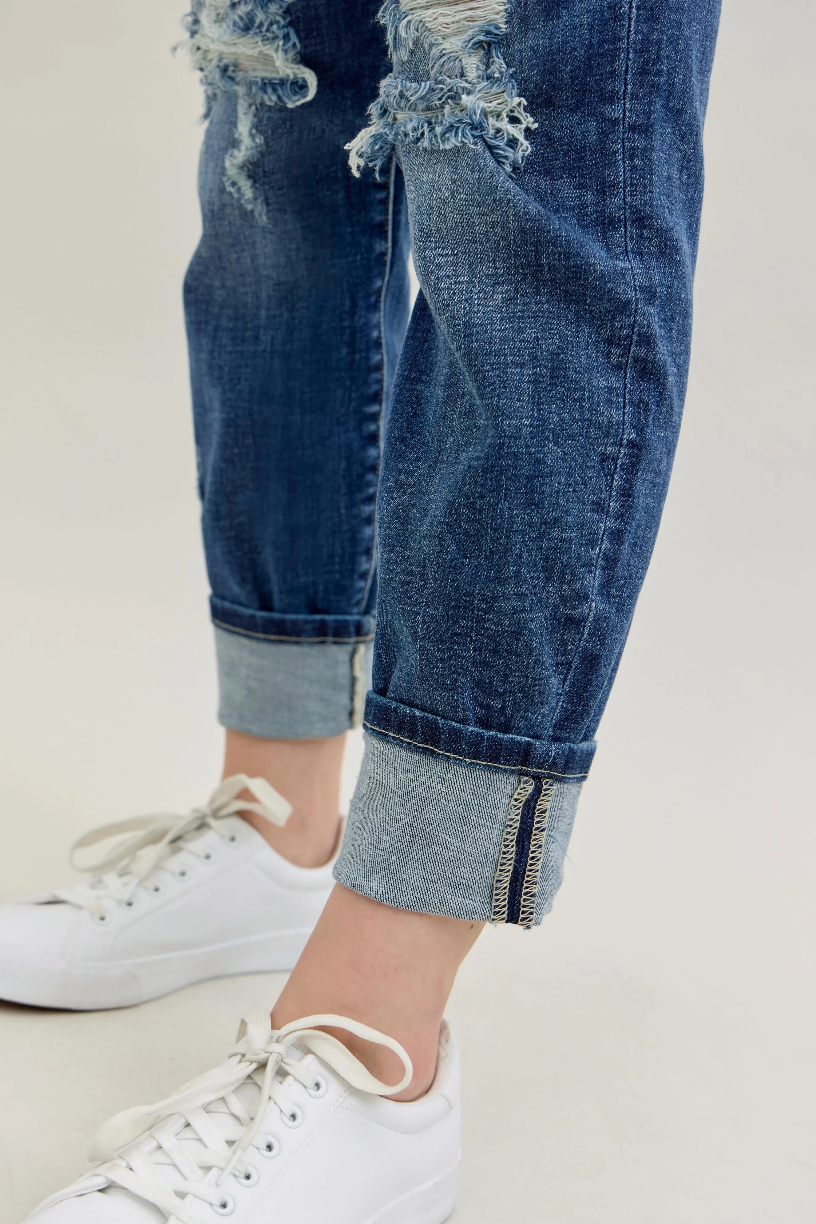 Judy Blue Full Size Mid Rise Cuffed Destroy Bf Jeans Plus Size