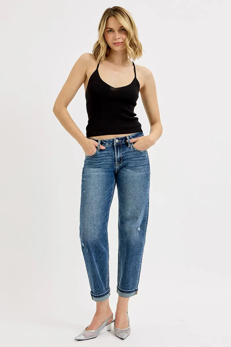 RISEN Full Size Low Rise Crop Boyfriend Jeans Plus Size
