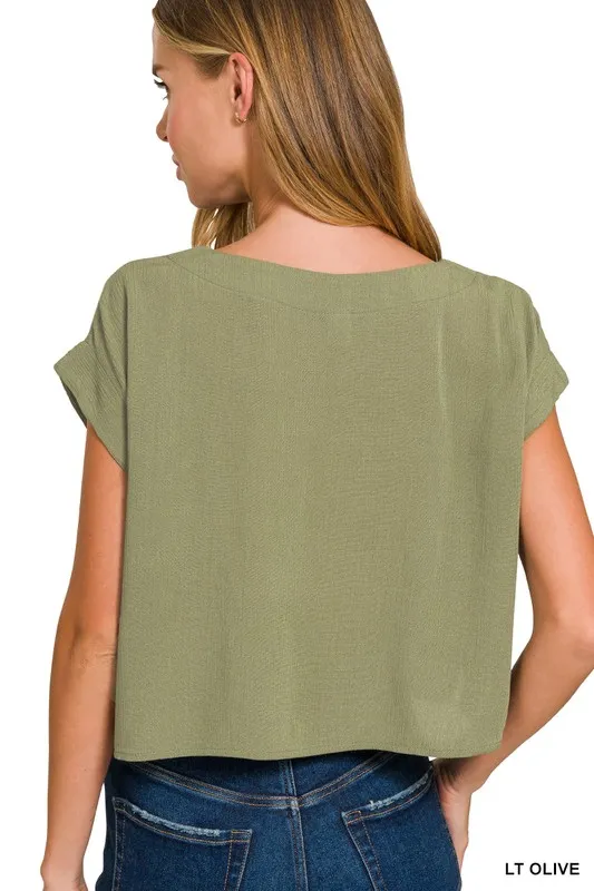 Zenana Woven Crinkle Gauze Crop Tee and Skirt Set