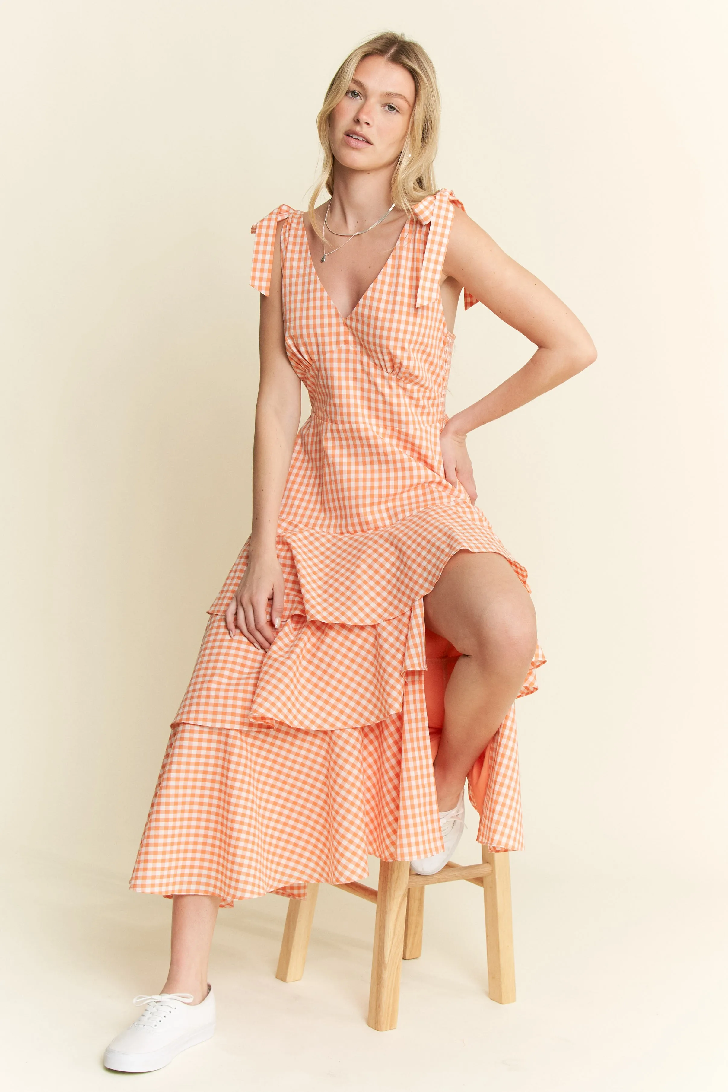 Jade By Jane Sleeveless Gingham Print Tiered Midi Dress