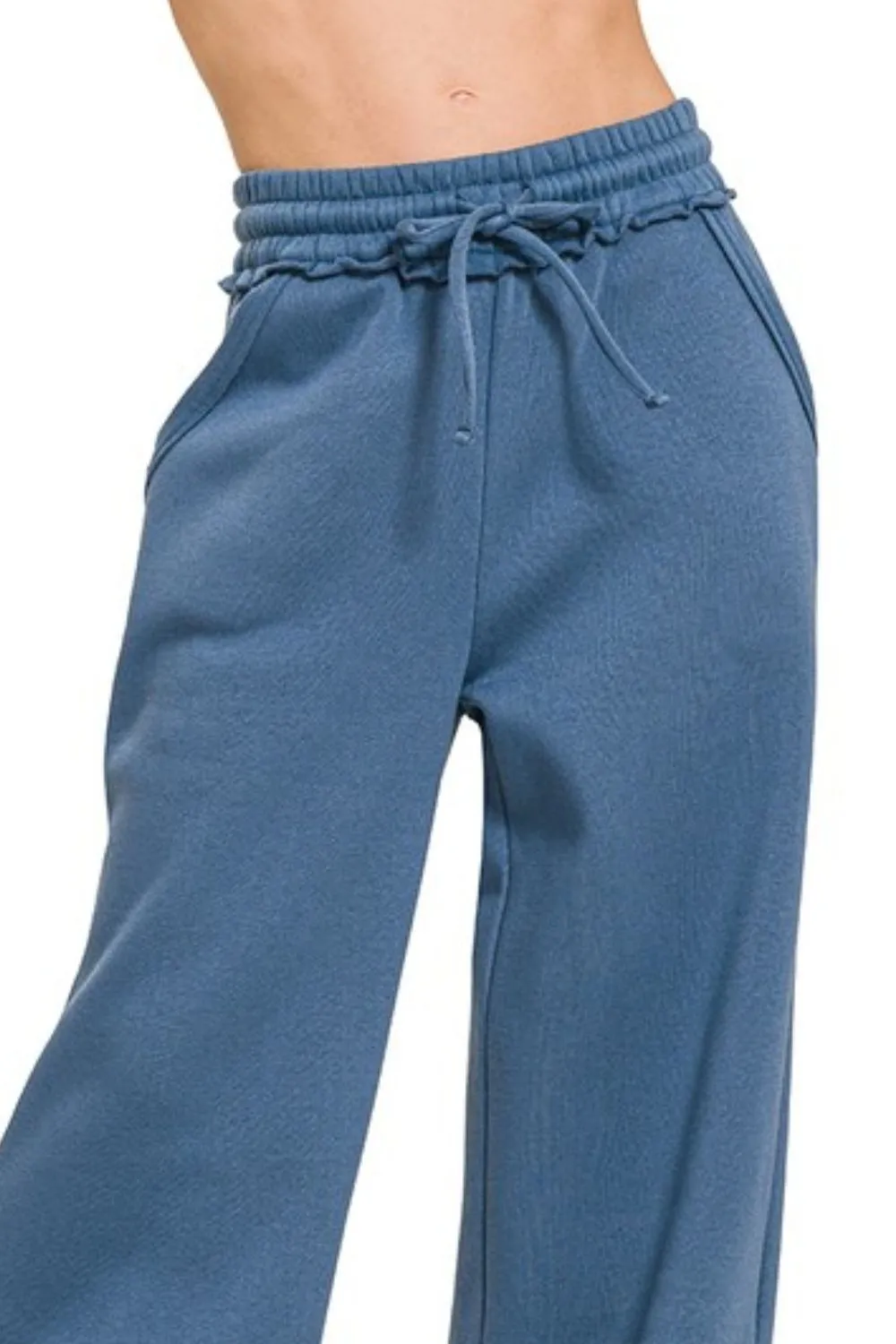 Zenana Fleece Exposed Seam Wide Leg Sweatpants