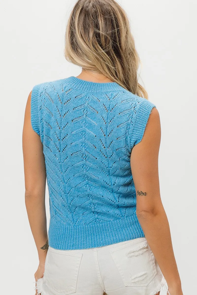 BiBi Chevron Pointelle Pearl Knit Top