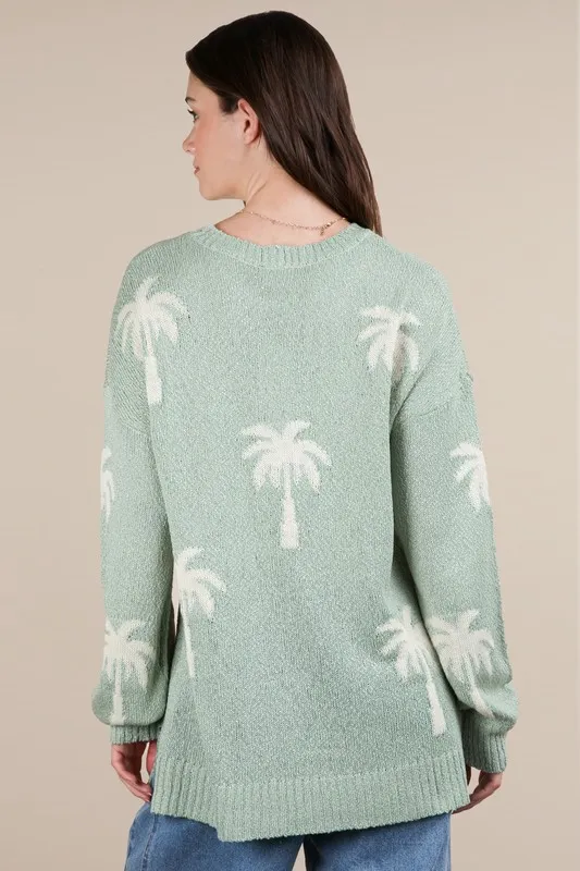 VERY J Palm Tree Graphic Oversized Knit Sweater