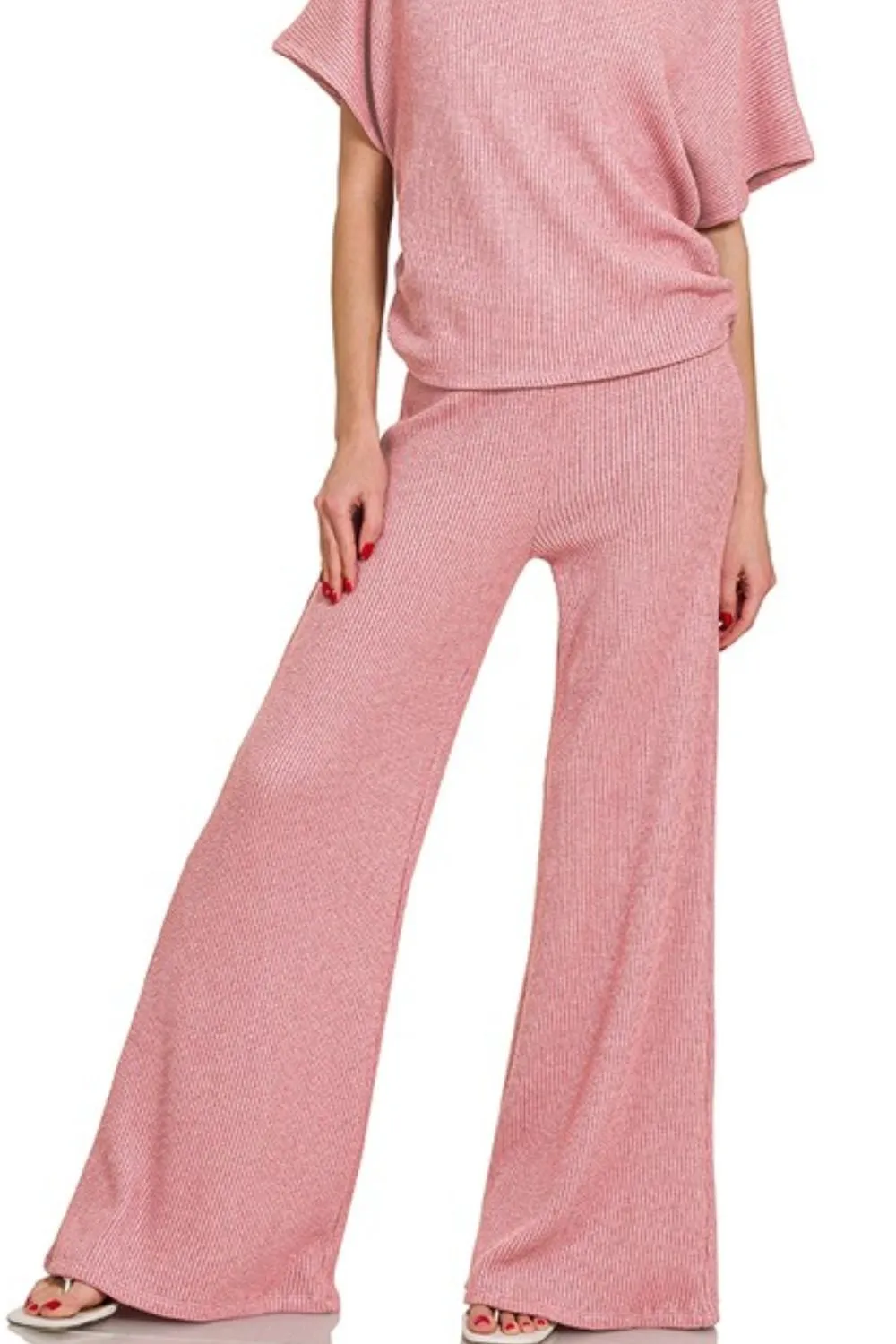 Zenana Sweater Mock Neck Top & Long Pants Set