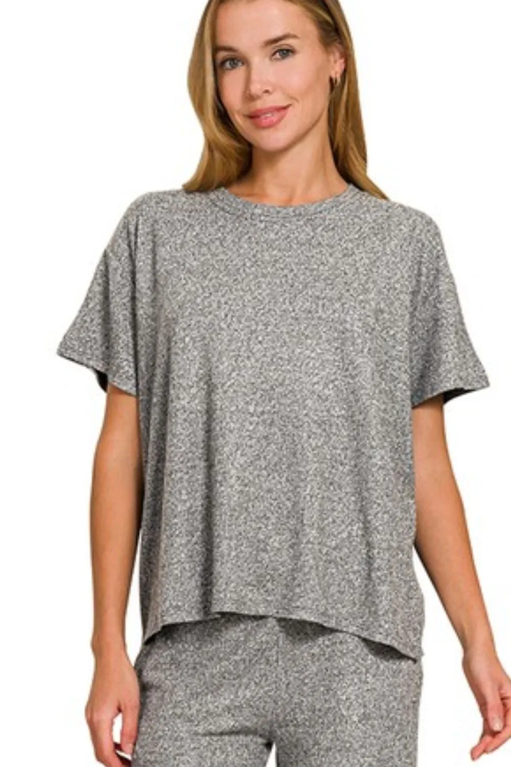 Zenana Soft Melange Short Sleeve Tee & Long Pants Set