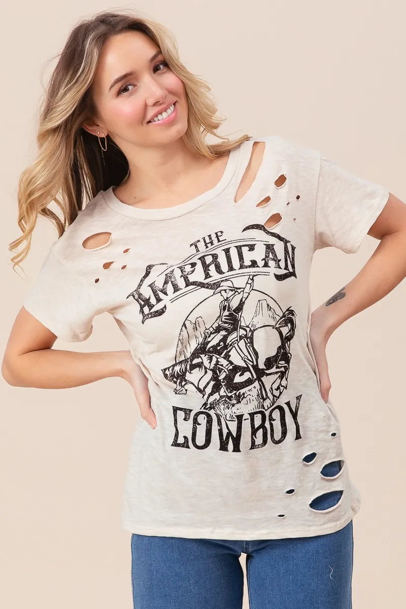 BiBi Cotton Slub Laser Top American Cow Boy Graphic