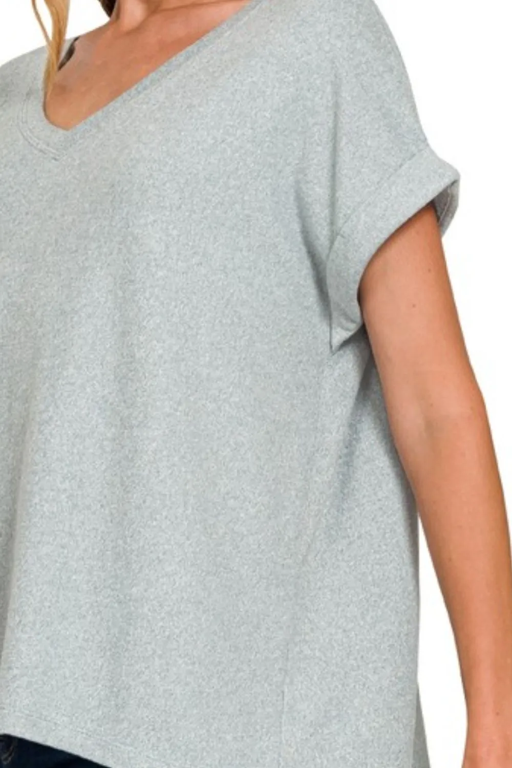 Zenana Soft Melange Hacci V-neck Tee