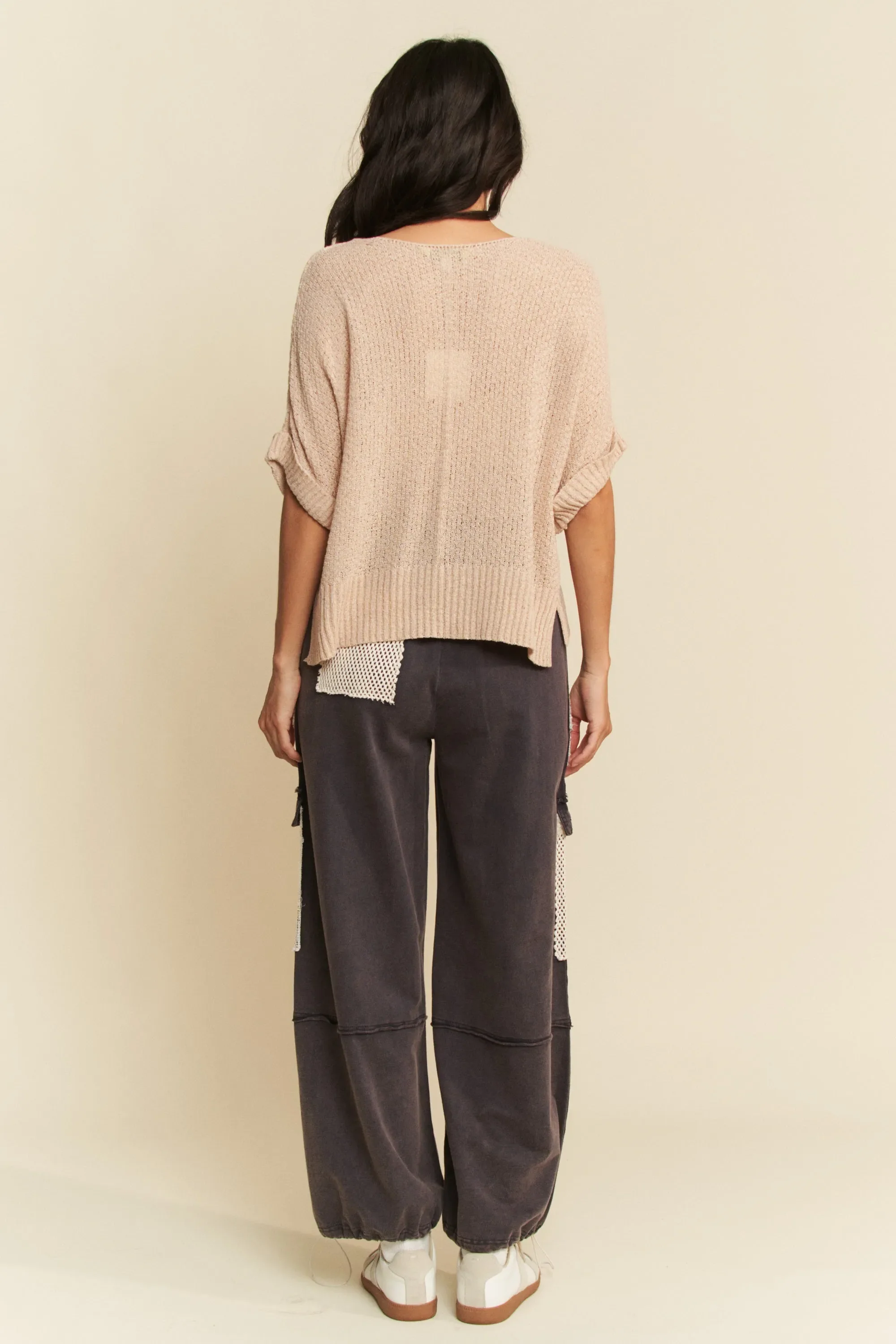 Davi & Dani Sequin American Flag Patch Short Sleeve Knit Top