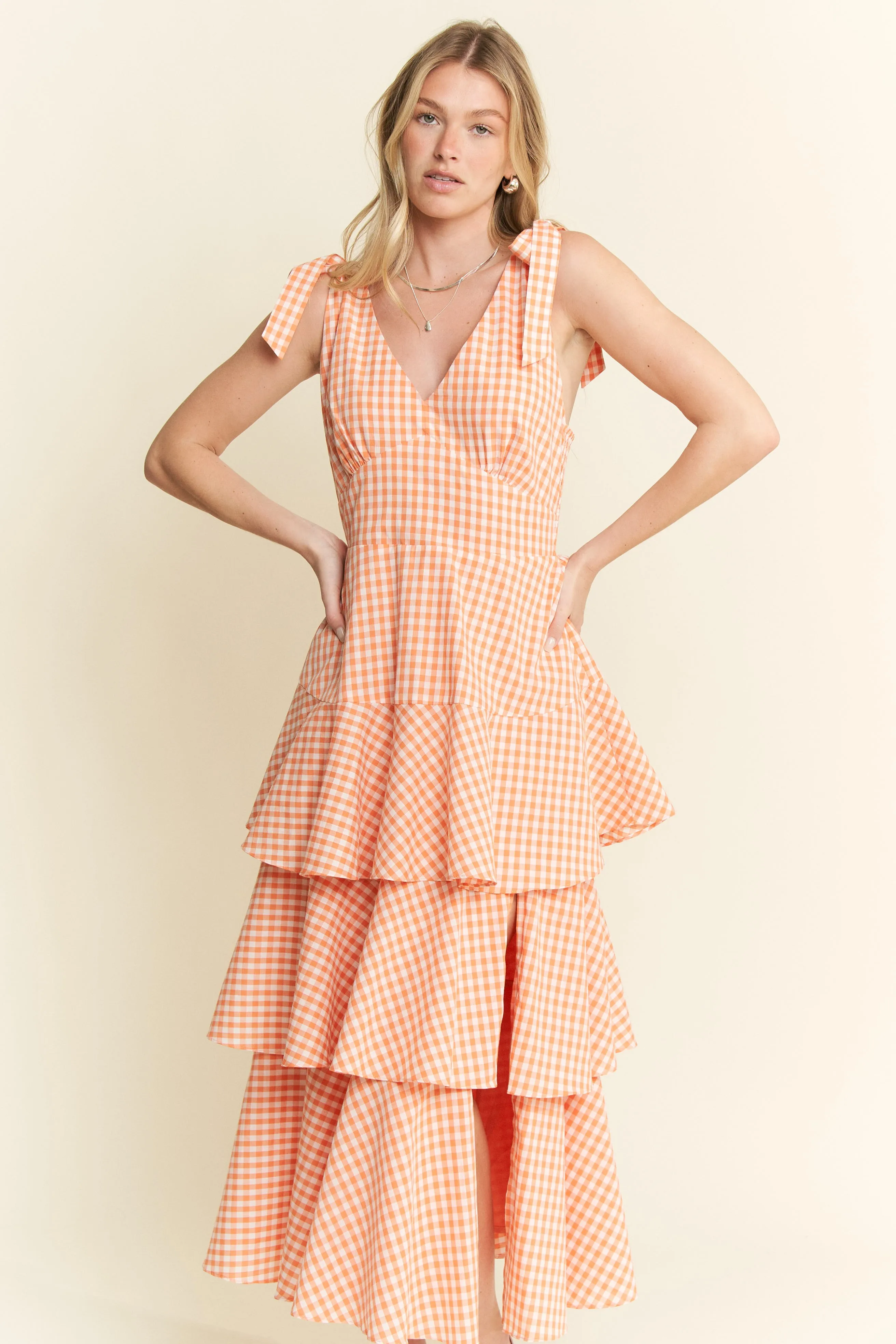 Jade By Jane Sleeveless Gingham Print Tiered Midi Dress