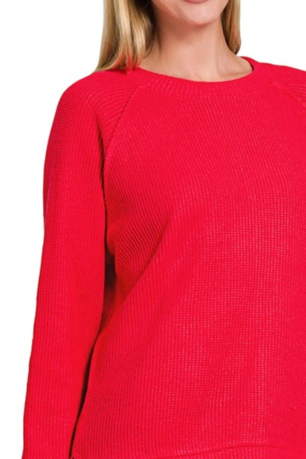 Zenana Round Neck Raglan Long Sleeve Sweater