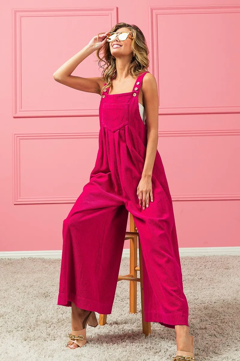 Vintage Washed Corduroy Wide Leg Overalls