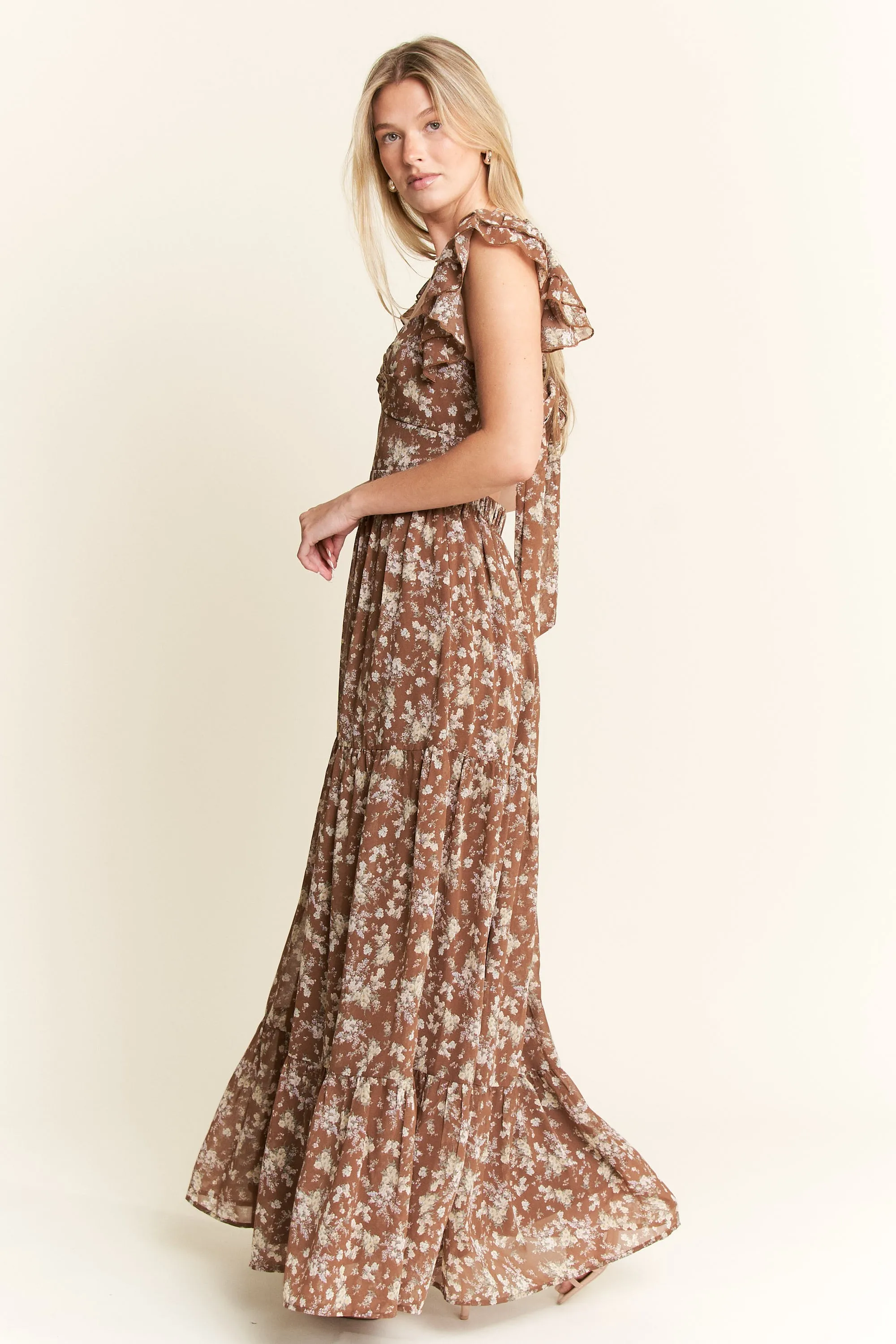 Jade By Jane Ruffle Sleeve Tiered Maxi Dress