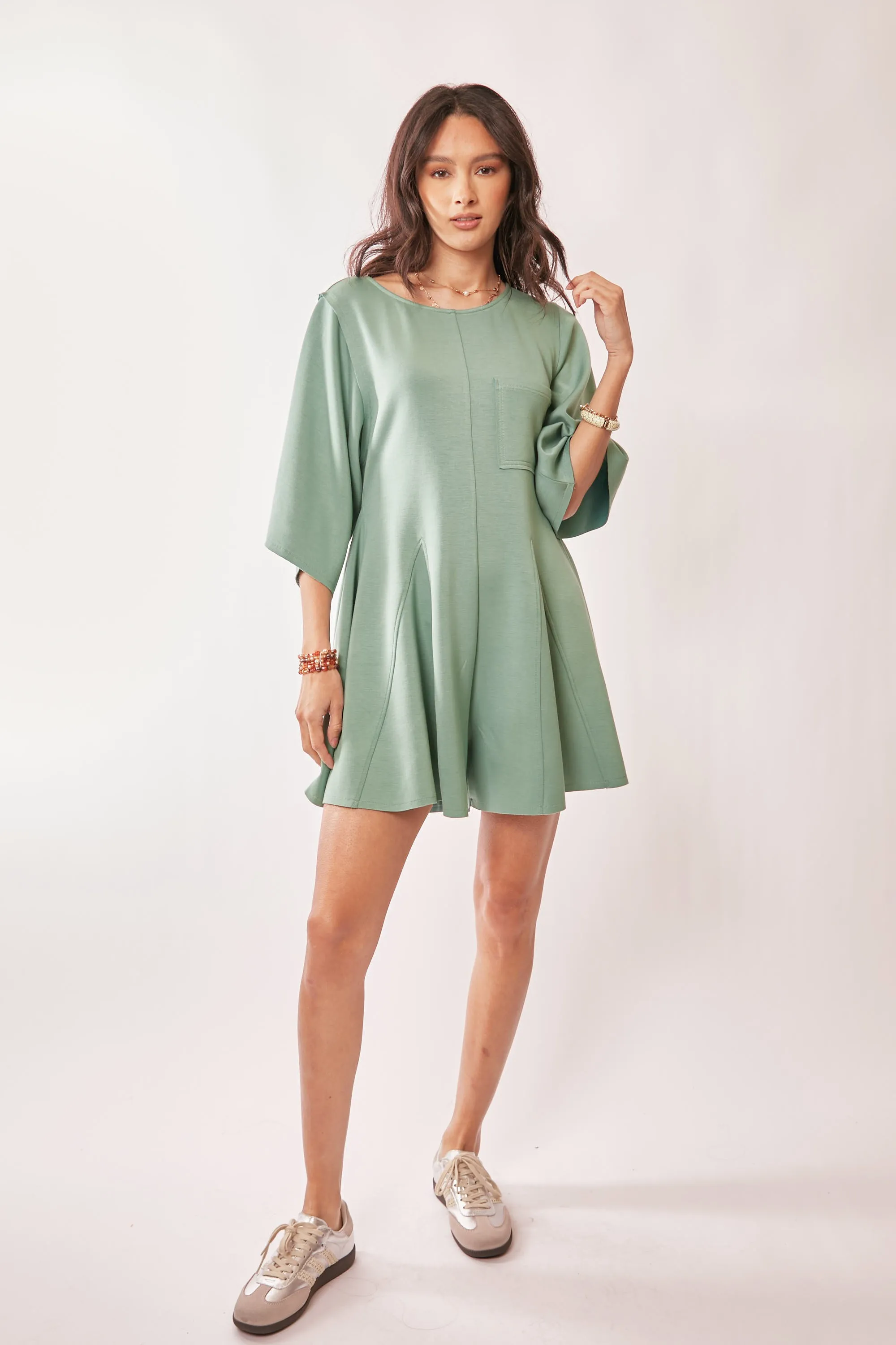Davi & Dani Solid Draped Sleeve Ties Back Skort Romper