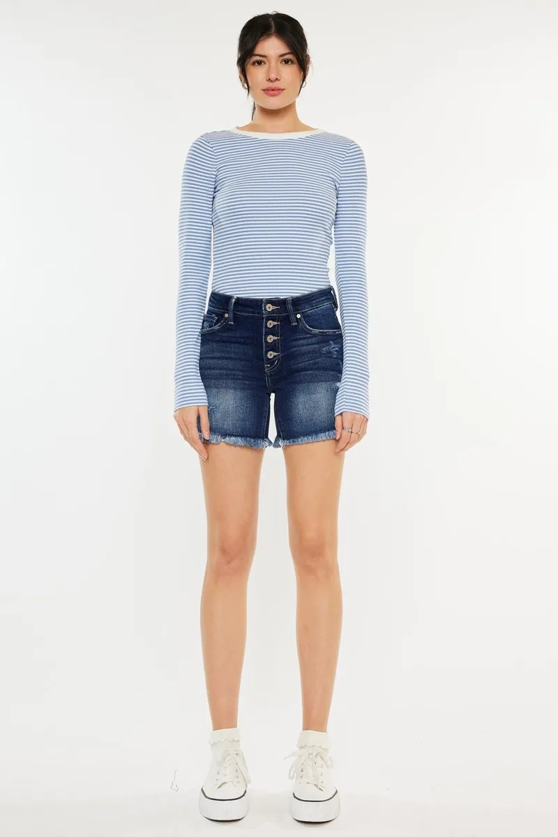 Kancan Mid Rise Button Fly Denim Shorts