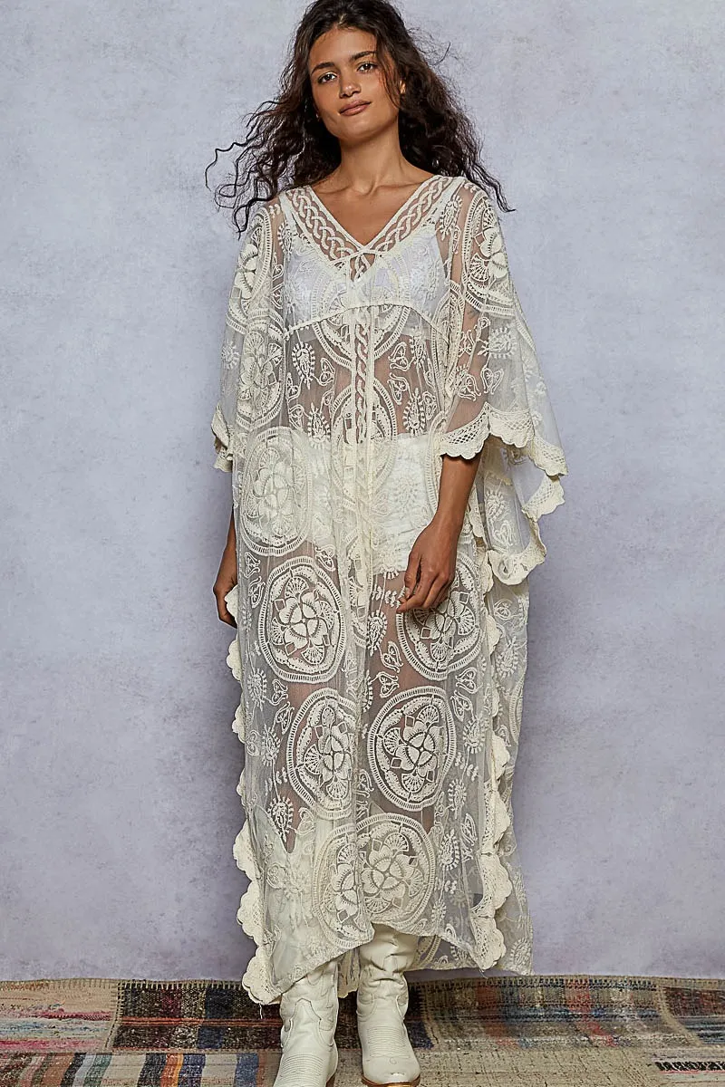 POL Lace Embroidered Beach Cover Up Kaftan