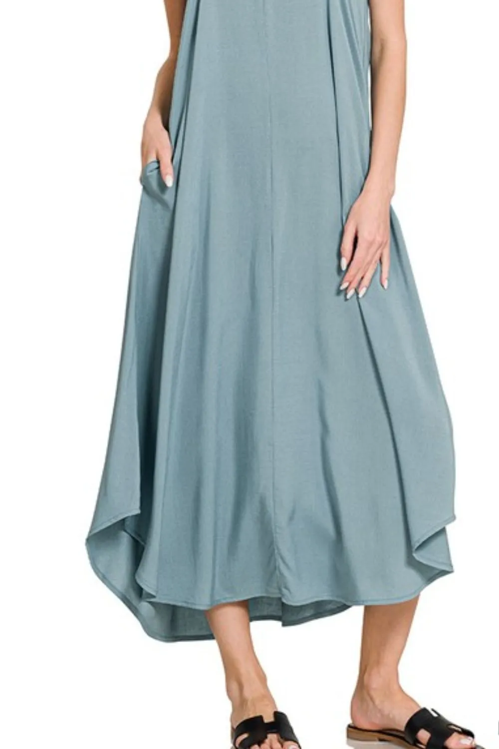 Zenana Woven Arc Hem Cami Dress With Flowy Pockets