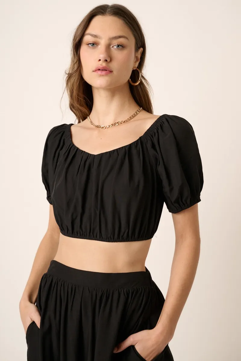 Mittoshop Cropped Puff Sleeve Blouse and Midi Skirt Set