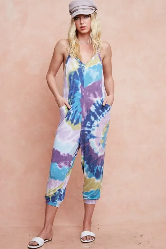BiBi Tie Dye Knit Mid-length Casual Jumpsuit