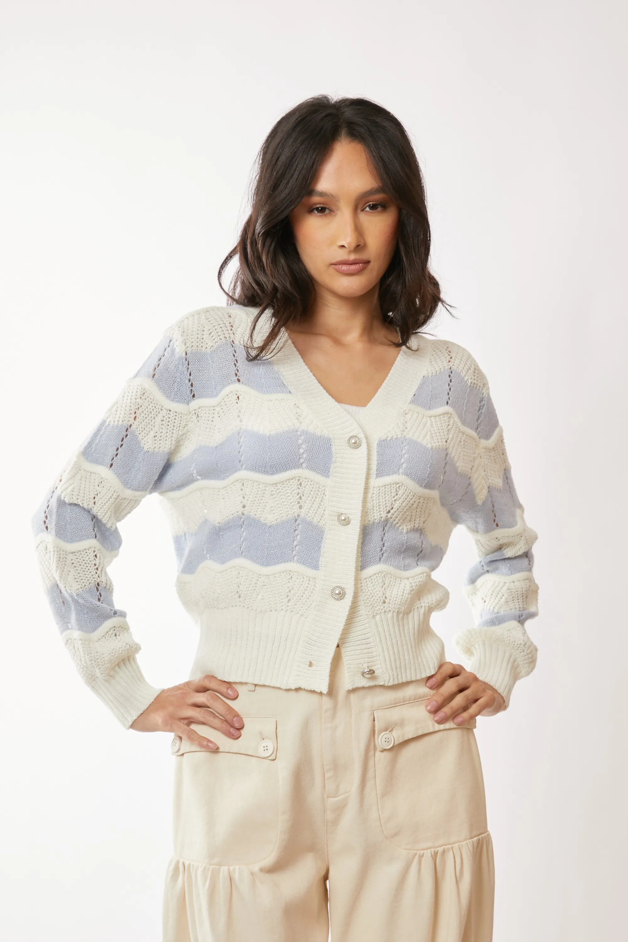 Davi & Dani Button Up Front V Neckline Cardigan Sweater