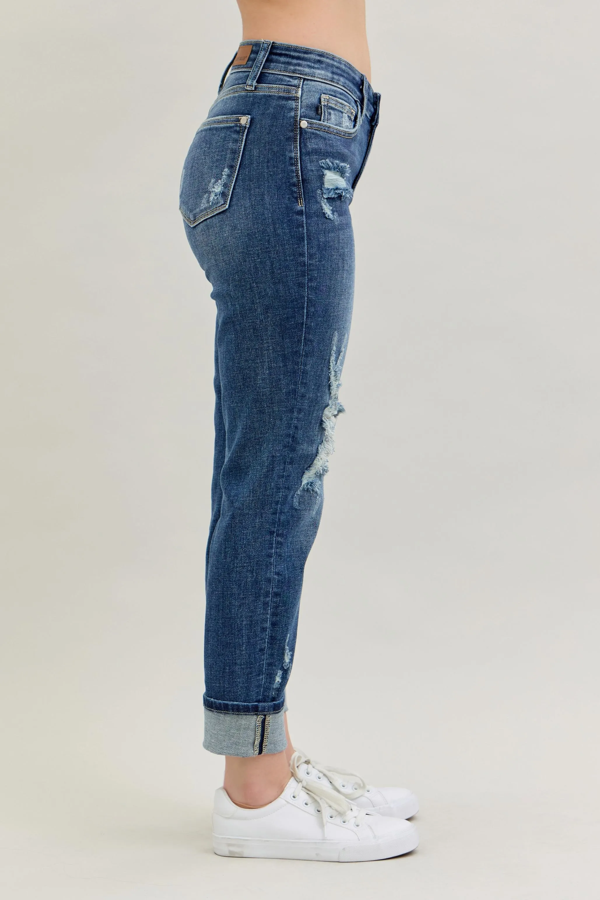 Judy Blue Full Size Mid Rise Cuffed Destroy Bf Jeans Plus Size