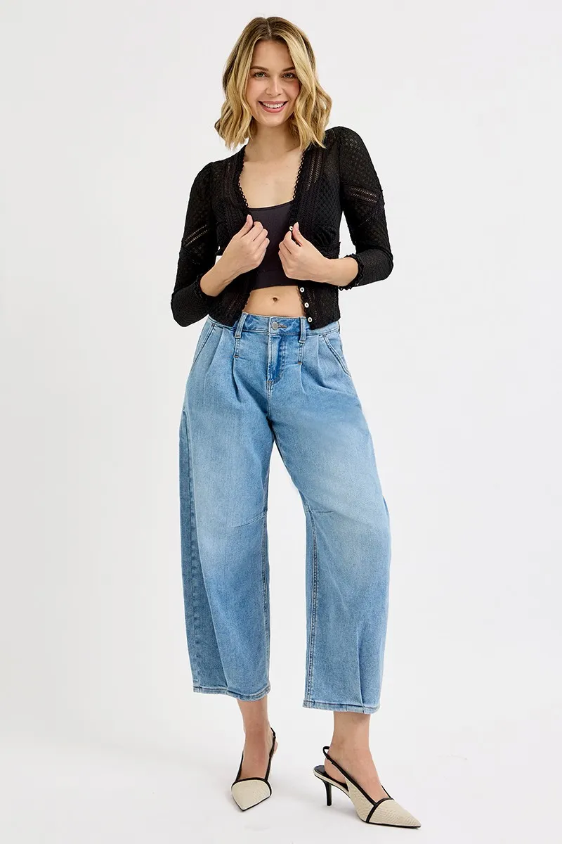 RISEN Full Size Mid Rise Fit Crop Wide Volume Leg Jeans Plus Size