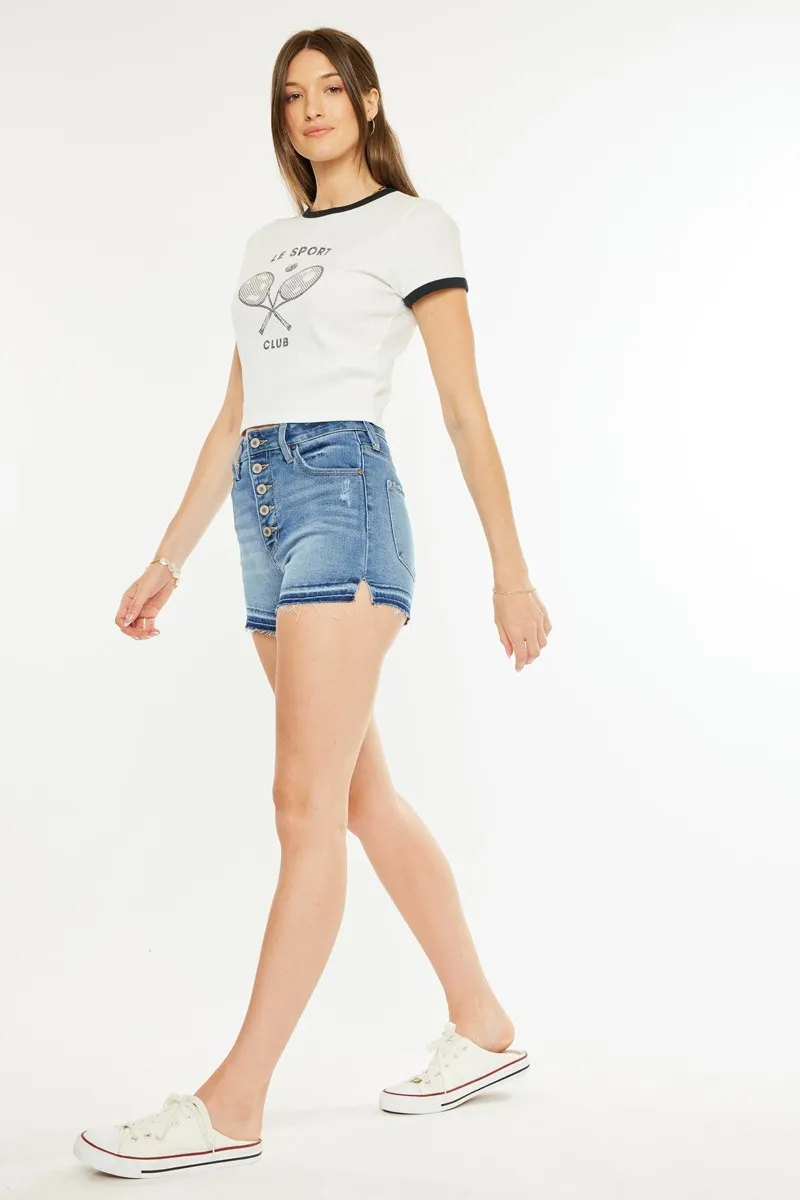 Kancan High Rise Release Hem Denim Shorts
