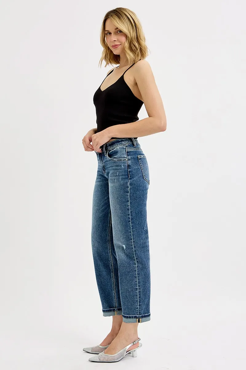 RISEN Full Size Low Rise Crop Boyfriend Jeans Plus Size
