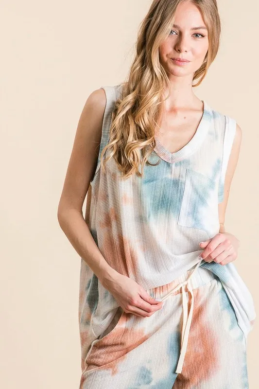 BiBi Tie Dye Textured Knit Top and Shorts Set