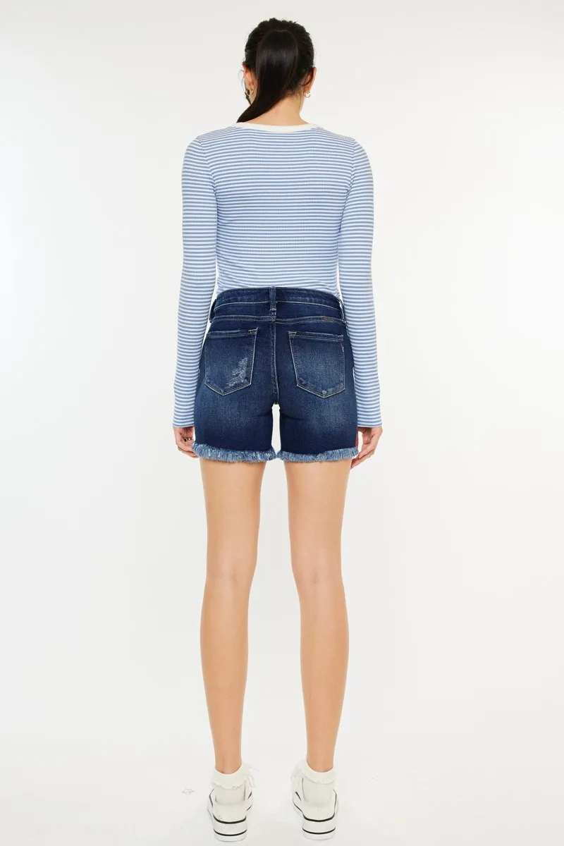 Kancan Mid Rise Button Fly Denim Shorts
