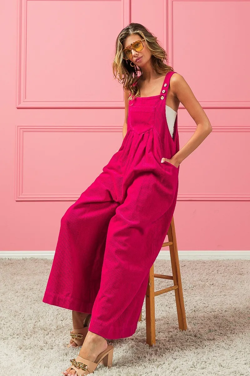 Vintage Washed Corduroy Wide Leg Overalls