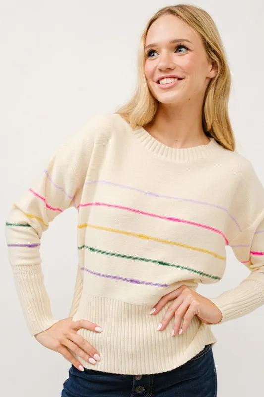 And The Why Multi Striped Pullover Sweater Top