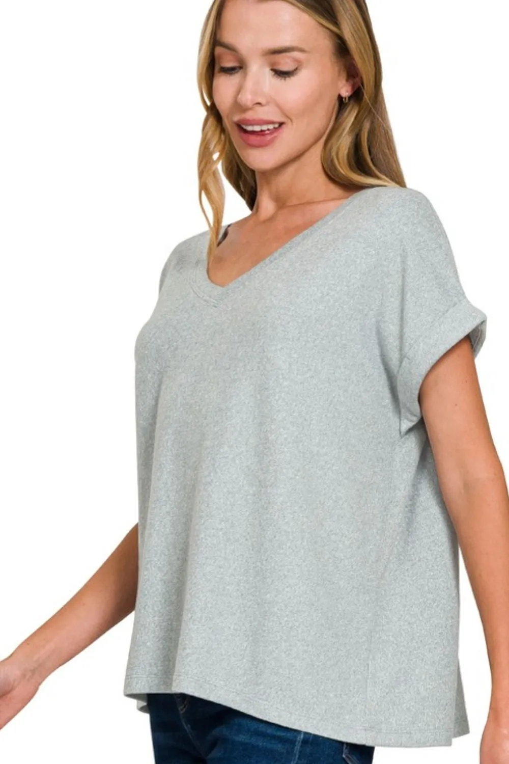 Zenana Soft Melange Hacci V-neck Tee