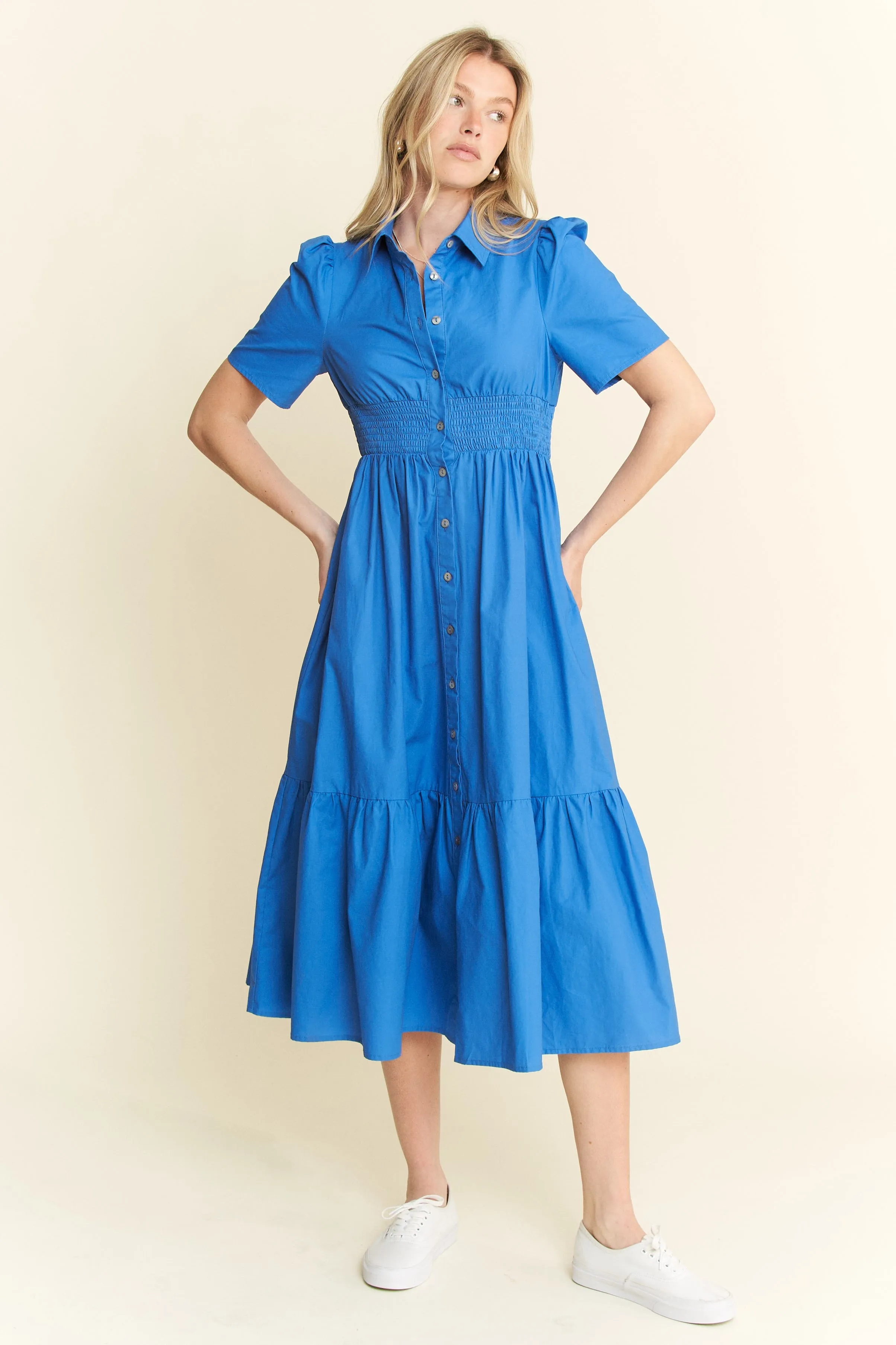 Jade By Jane Short Sleeve Button Down Midi Dress