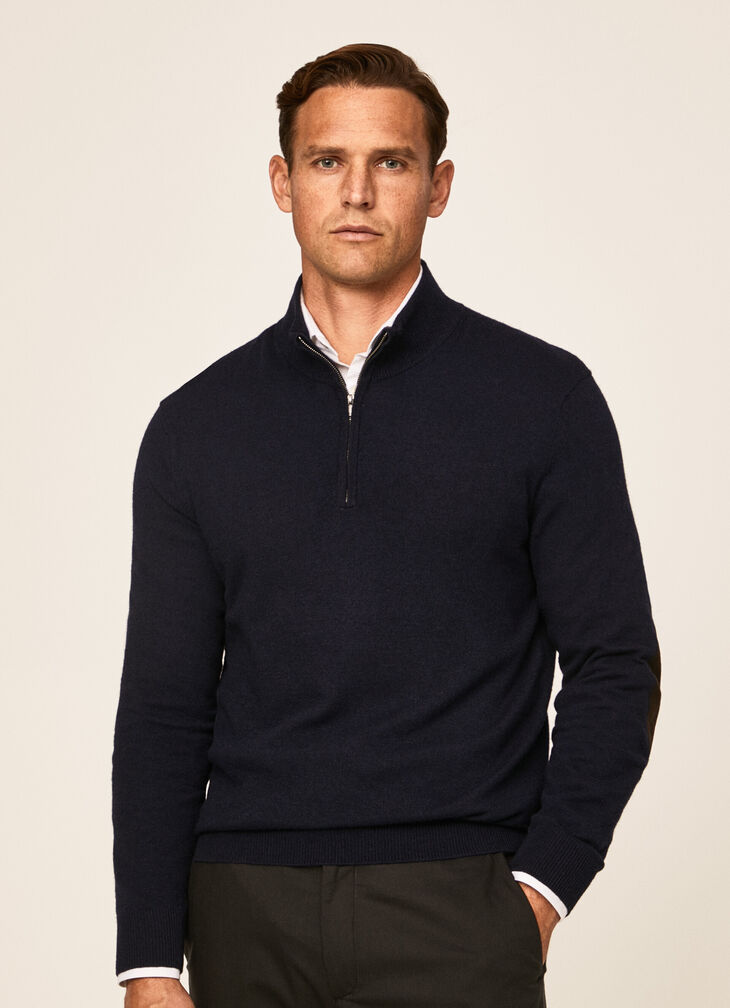 Funnel neck half zip merino jumper