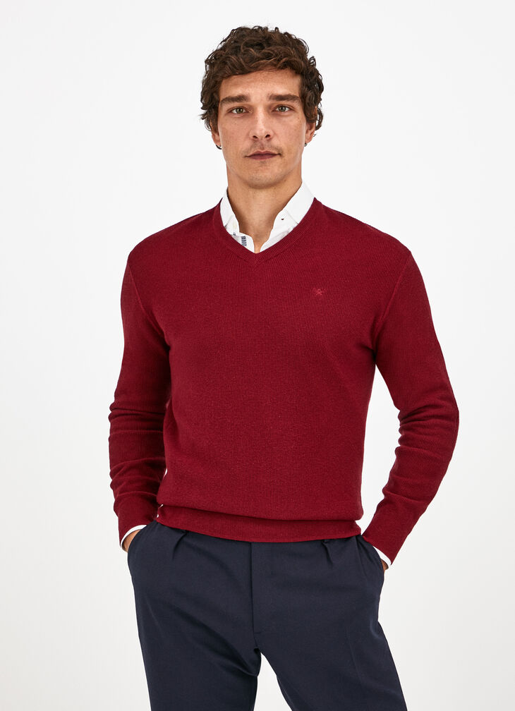 Textured V-neck jumper