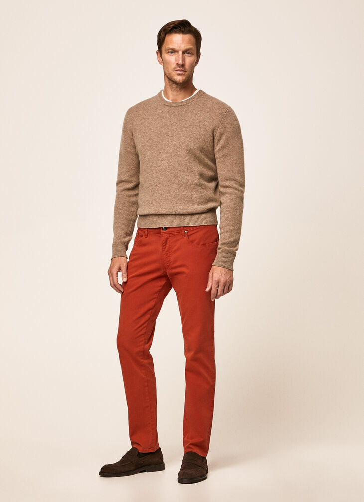 Garment-dyed textured trousers