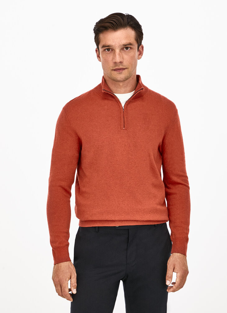 Funnel neck half zip merino jumper