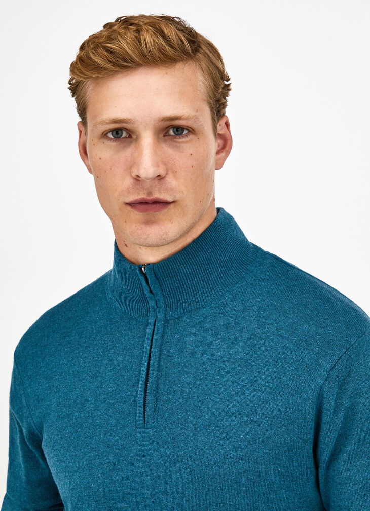 Funnel neck half zip merino jumper