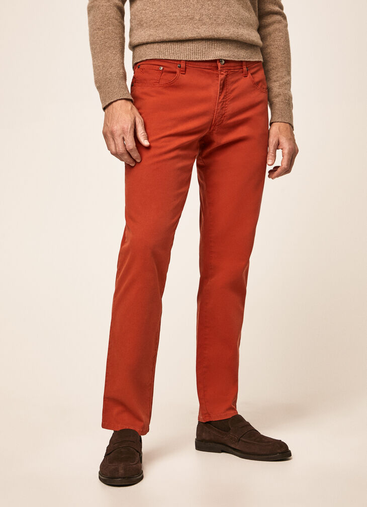 Garment-dyed textured trousers