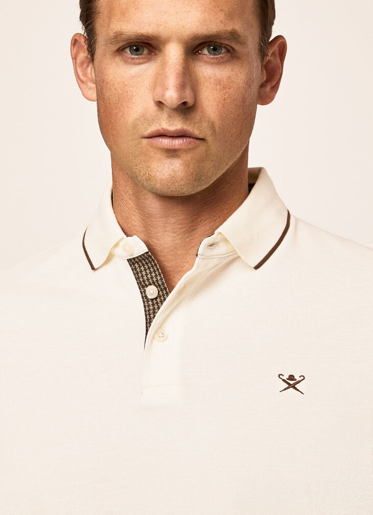 Long sleeve polo shirt with contrast neckline