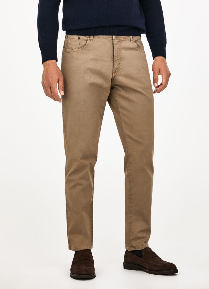 Garment-dyed textured trousers