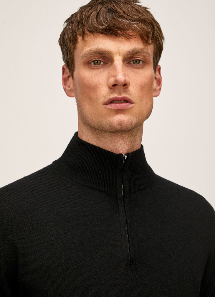 Funnel neck half zip merino jumper