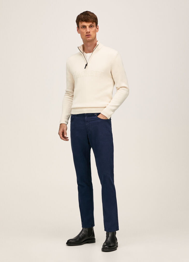 Garment-dyed textured trousers