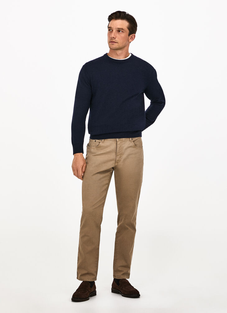 Garment-dyed textured trousers