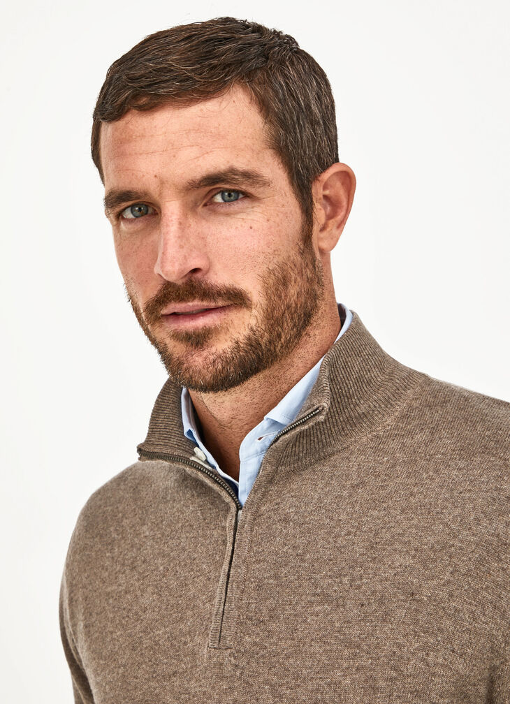 Funnel neck half zip merino jumper