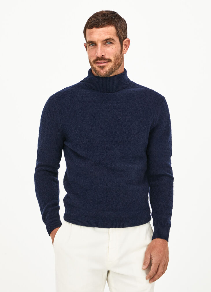 H' stitch roll neck jumper