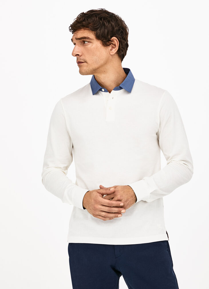 Long sleeve polo shirt with contrast neckline